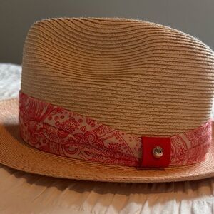 Stylish Tan and Light Pink Fedora with Pink Band